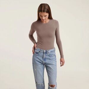 nuuds Ribbed Coffee Long Sleeve Bodysuit - M